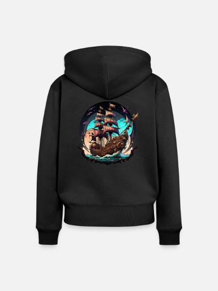 Pirate ship - Frauen Premium Bio Zip Hoodie - Schwarz