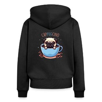 PUG CAPPUCCINO - Women's Premium Organic Zip Hoodie - black - Back - Julia (174cm)