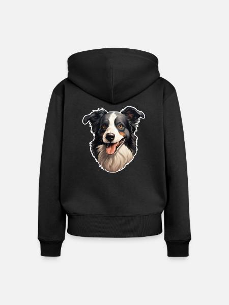 Border Collie Kopf - Frauen Premium Bio Zip Hoodie - Schwarz