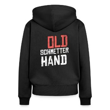 Old Schmetterhand Tennis Schmetter Hand - Frauen Premium Bio Zip Hoodie - Schwarz - Hinten - Julia (174cm)