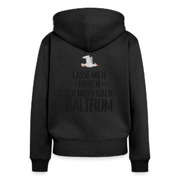 Lasst mich durch ich muss nach Baltrum Möwe - Frauen Premium Bio Zip Hoodie - Schwarz - Hinten - Julia (174cm)