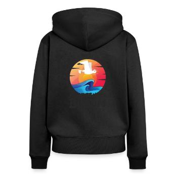 Lasst mich durch nach Büsum Möwe Sonne Strand - Frauen Premium Bio Zip Hoodie - Schwarz - Hinten - Julia (174cm)