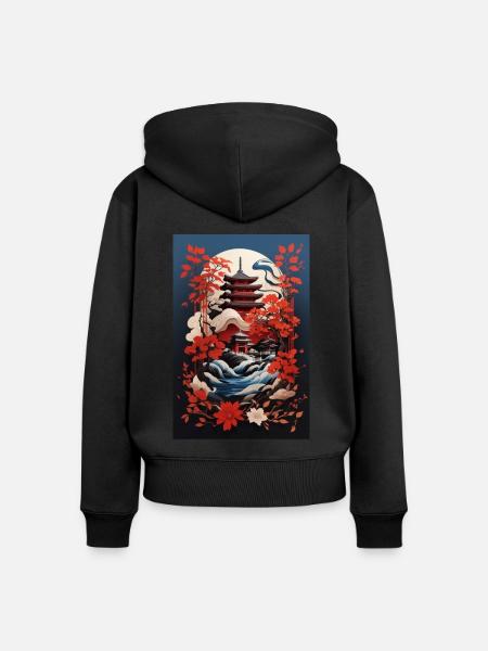 Harmonie im Tempel - Frauen Premium Bio Zip Hoodie - Schwarz