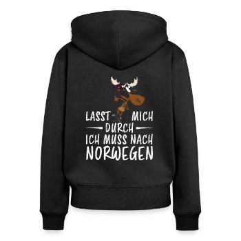 Norwegen - Lasst mich durch - Frauen Premium Bio Zip Hoodie - Schwarz - Hinten - Julia (174cm)