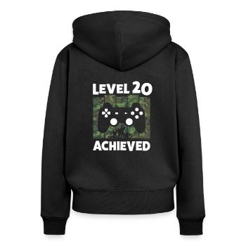 20ÈME ANNIVERSAIRE NIVEAU 20 CADEAU DE JEU RÉALISÉ - Sweat à capuche zippé Premium bio Femme - noir - Dos - Julia (174cm)