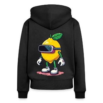 Coole Zitrone mit VR Brille Gamer Shirt - Frauen Premium Bio Zip Hoodie - Schwarz - Hinten - Julia (174cm)