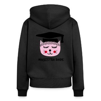 Akademikerin Katze MAGISTRA - Frauen Premium Bio Zip Hoodie - Schwarz - Hinten - Julia (174cm)