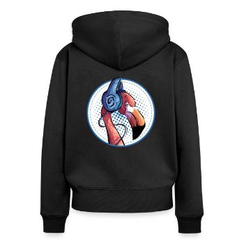 Flamingo mit Kopfhörer - Frauen Premium Bio Zip Hoodie - Schwarz - Hinten - Julia (174cm)