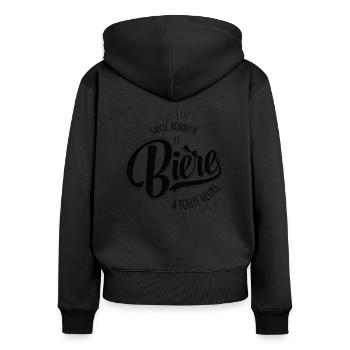 Santé, Bonheur et Bière - Idée cadeau humour bière - Sweat à capuche zippé Premium bio Femme - noir - Dos - Julia (174cm)