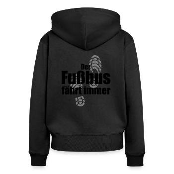 DER FUSSBUS FÄHRT IMMER WANDERN PILGERN PILGERPFAD - Frauen Premium Bio Zip Hoodie - Schwarz - Hinten - Julia (174cm)