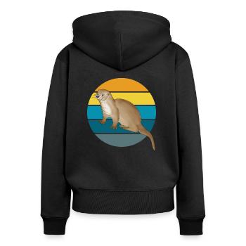 Loutre vintage rétro - Sweat à capuche zippé Premium bio Femme - noir - Dos - Julia (174cm)