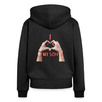 I love my son ich liebe meinen Sohn Herzhände - Frauen Premium Bio Zip Hoodie - Schwarz - Hinten - Julia (174cm)