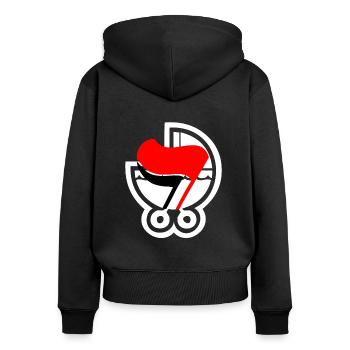 antifa kinderwagen flagge - Frauen Premium Bio Zip Hoodie - Schwarz - Hinten - Julia (174cm)