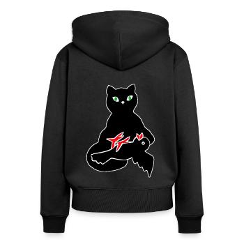 Böse Katze - Frauen Premium Bio Zip Hoodie - Schwarz - Hinten - Julia (174cm)