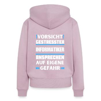 Ne parlez pas à un informaticien stressé ! - Sweat à capuche zippé Premium bio Femme - rose poudré - Dos - Julia (174cm)