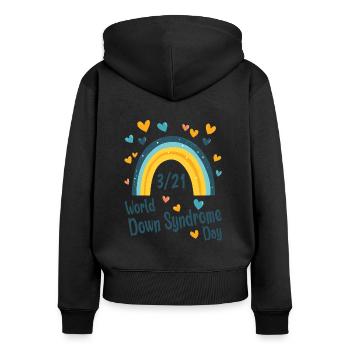 Journée mondiale de la trisomie 21 - Sweat à capuche zippé Premium bio Femme - noir - Dos - Julia (174cm)