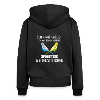 Wellensittich Wellensittiche Wellensittich - Frauen Premium Bio Zip Hoodie - Schwarz - Hinten - Julia (174cm)