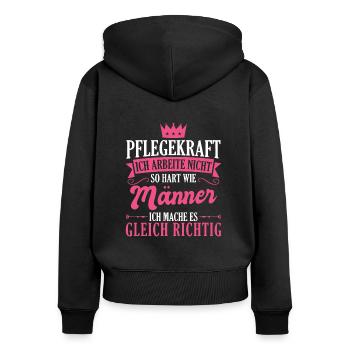 Pflegekraft Pflegepersonal Pflegekräfte Geschenk - Frauen Premium Bio Zip Hoodie - Schwarz - Hinten - Julia (174cm)