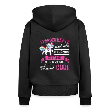 Pflegekraft Pflegekräfte Pflegerin Geschenk - Frauen Premium Bio Zip Hoodie - Schwarz - Hinten - Julia (174cm)