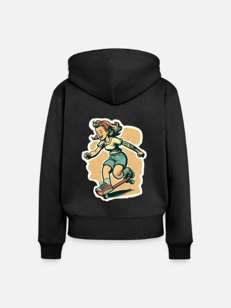 Skater-Mädchen - Frauen Premium Bio Zip Hoodie - Schwarz