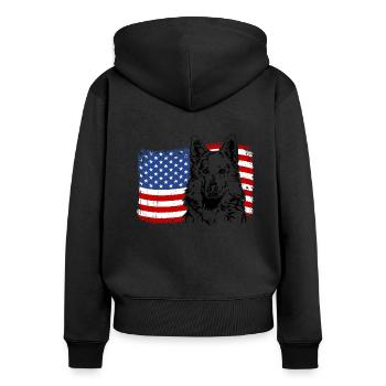 Weisser Schweizer Schäferhund Amerika Fahne Hunde - Frauen Premium Bio Zip Hoodie - Schwarz - Hinten - Julia (174cm)