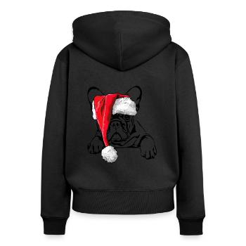 Signes de Noël du Père Noël bouledogue français - Sweat à capuche zippé Premium bio Femme - noir - Dos - Julia (174cm)