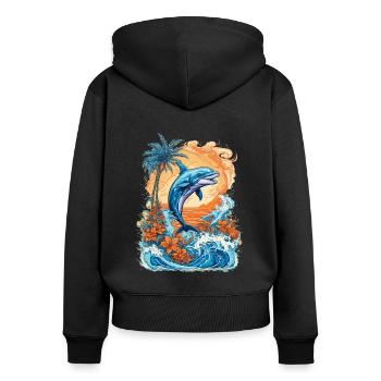 Funny Dolphin - Frauen Premium Bio Zip Hoodie - Schwarz - Hinten - Julia (174cm)