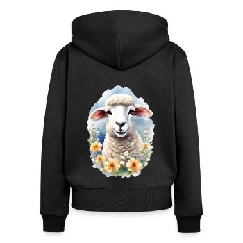 Schaf Aquarell niedlich Schäfer Geschenk - Frauen Premium Bio Zip Hoodie - Schwarz - Hinten - Julia (174cm)