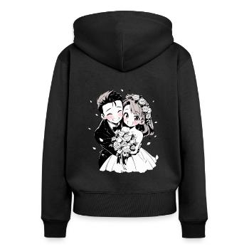 Aquarelle de mariage Anime Chibi mariée et le marié - Sweat à capuche zippé Premium bio Femme - noir - Dos - Julia (174cm)