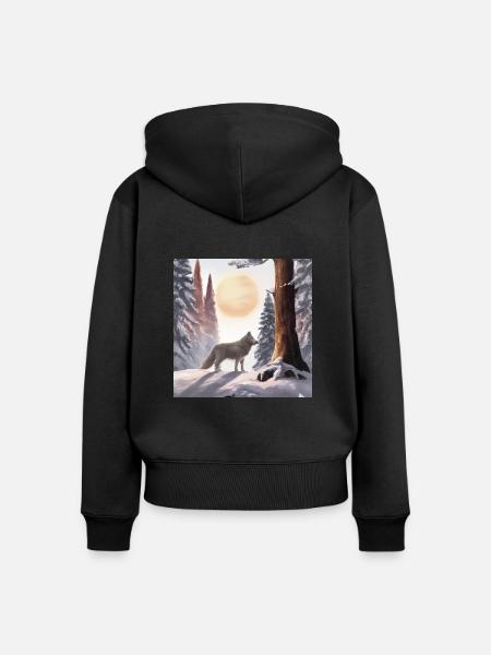 Der einsame Wolf - Frauen Premium Bio Zip Hoodie - Schwarz