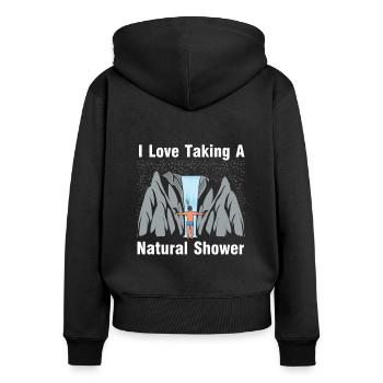 Mann unter Wasserfall - Natürliche Dusche - Frauen Premium Bio Zip Hoodie - Schwarz - Hinten - Julia (174cm)