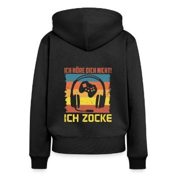 Video Spiele Ich Höre dich Nicht! Ich Zocke - Frauen Premium Bio Zip Hoodie - Schwarz - Hinten - Julia (174cm)