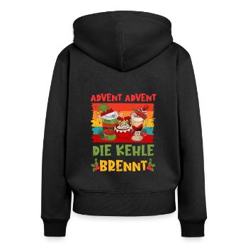 Glühwein Fan Advent Advent die Kehle Brennt - Frauen Premium Bio Zip Hoodie - Schwarz - Hinten - Julia (174cm)