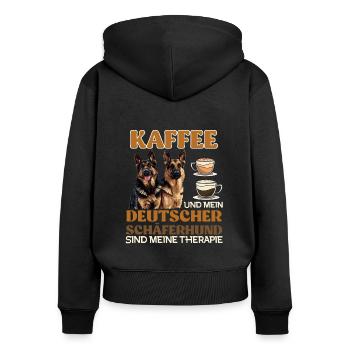 Schäferhund Besitzer KAFFEE UND MEIN DEUTSCHER - Frauen Premium Bio Zip Hoodie - Schwarz - Hinten - Julia (174cm)