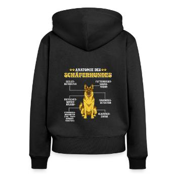 Deutscher Schäferhund ANATOMIE DES SCHÄFERHUNDES - Frauen Premium Bio Zip Hoodie - Schwarz - Hinten - Julia (174cm)