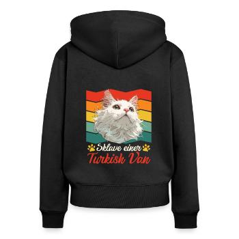 Katzenbesitzer SKLAVE EINER TURKISH VAN Vintage - Frauen Premium Bio Zip Hoodie - Schwarz - Hinten - Julia (174cm)