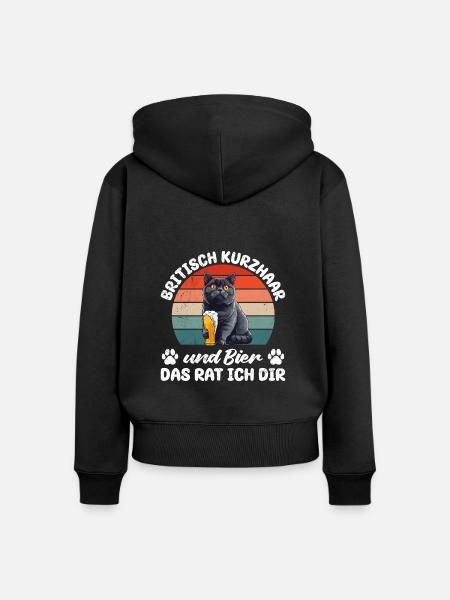 Bier und Britisch Kurzhaar - Frauen Premium Bio Zip Hoodie - Schwarz