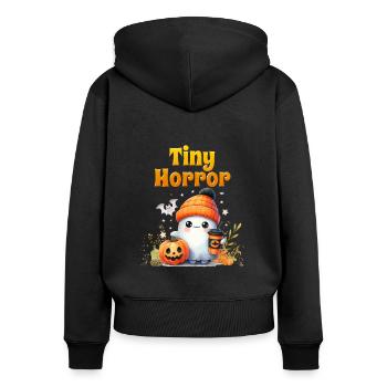 Halloween Kostüm Kinder KLEINER SCHRECKEN Lustig - Frauen Premium Bio Zip Hoodie - Schwarz - Hinten - Julia (174cm)