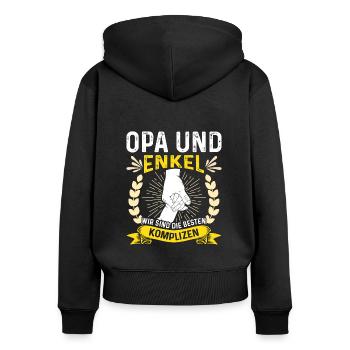 OPA UND ENKEL KOMPLIZEN Lustiges Geburtstags - Frauen Premium Bio Zip Hoodie - Schwarz - Hinten - Julia (174cm)
