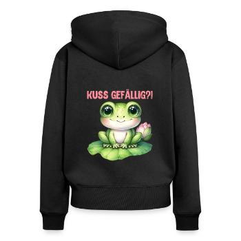 Karneval KUSS GEFÄLLIG? Lustiges Faschings - Frauen Premium Bio Zip Hoodie - Schwarz - Hinten - Julia (174cm)