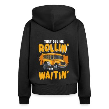 Bus Beruf Arbeit Transport - Frauen Premium Bio Zip Hoodie - Schwarz - Hinten - Julia (174cm)