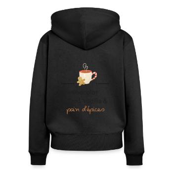 Chocolat chaud, vanille & pain d'épices | Cadeau - Sweat à capuche zippé Premium bio Femme - noir - Dos - Julia (174cm)