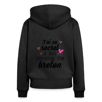 Breton Bretagne Amoureuse Cadeau Amour Humour - Sweat à capuche zippé Premium bio Femme - noir - Dos - Julia (174cm)