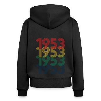 Cool Retro 1953, 70 ans, cadeau de 70e anniversaire - Sweat à capuche zippé Premium bio Femme - noir - Dos - Julia (174cm)