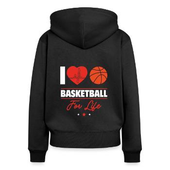 Ich liebe Basketball fürs Leben - Frauen Premium Bio Zip Hoodie - Schwarz - Hinten - Julia (174cm)