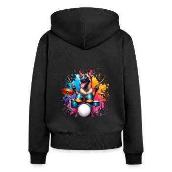 Malinois Drummer Watercolor Design - Women's Premium Organic Zip Hoodie - black - Back - Julia (174cm)