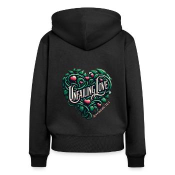 Unerschütterliche Liebe Jeremia 31:3 Botanisches - Frauen Premium Bio Zip Hoodie - Schwarz - Hinten - Julia (174cm)