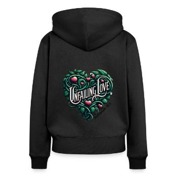 Unerschütterliche Liebe Jeremia 31:3 Botanisches - Frauen Premium Bio Zip Hoodie - Schwarz - Hinten - Julia (174cm)