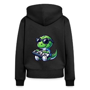 Dino Claviériste Cute Design - Sweat à capuche zippé Premium bio Femme - noir - Dos - Julia (174cm)