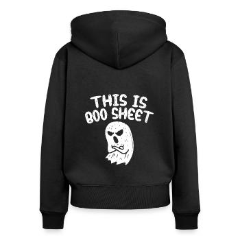 This is Boo Sheet - Women's Premium Organic Zip Hoodie - black - Back - Julia (174cm)